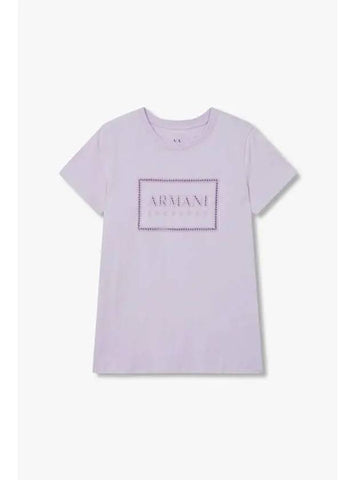 Women s Square Embroidered Logo T Shirt Violet - ARMANI EXCHANGE - BALAAN 1