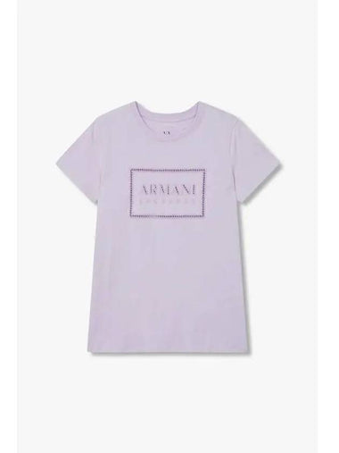 Women s Square Embroidered Logo T Shirt Violet - ARMANI EXCHANGE - BALAAN 1