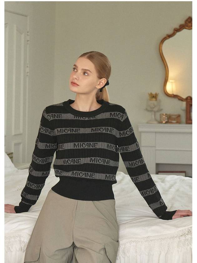 Women's Mellow Wool Striped Logo Knit Top Black - MICANE - BALAAN 4