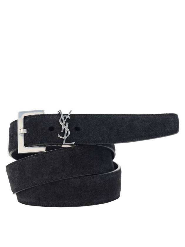 Logo Suede Leather Belt Black - SAINT LAURENT - BALAAN 5