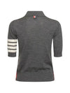 Women's Diagonal Striped Relaxed Fit Wool Polo Shirt Grey - THOM BROWNE - BALAAN 4