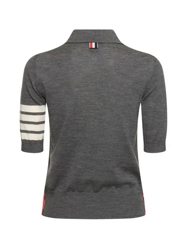 Women's Diagonal Striped Relaxed Fit Wool Polo Shirt Grey - THOM BROWNE - BALAAN 4