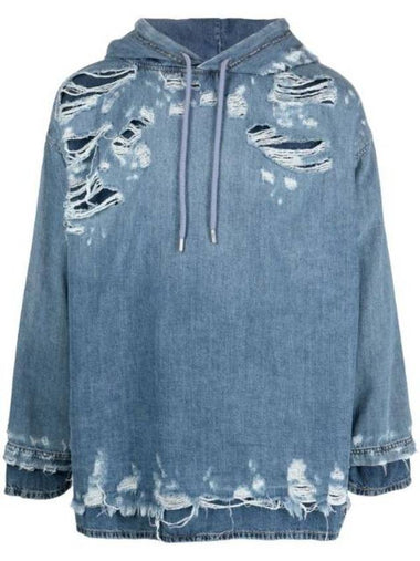 D Um Denim Hoodie Blue - DIESEL - BALAAN 1