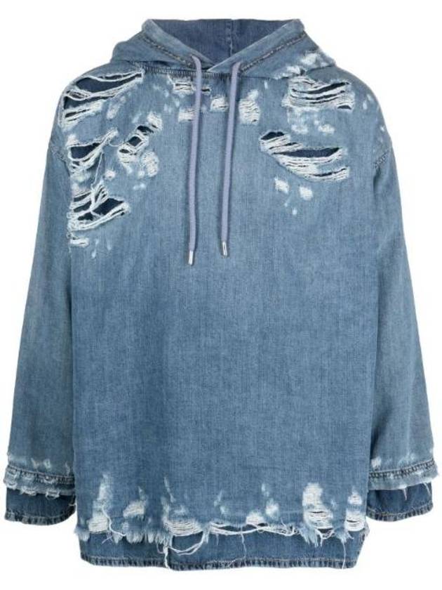 D Um Denim Hoodie Blue - DIESEL - BALAAN 1