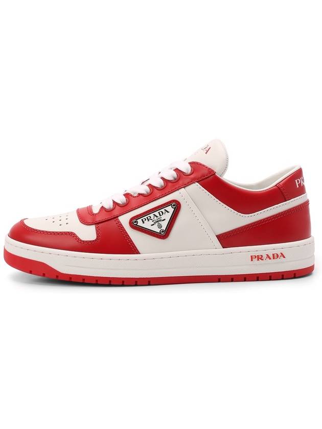 Downtown Perforated Leather Low Top Sneakers White Lacquer Red - PRADA - BALAAN 3