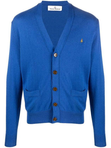 ORB Logo V-Neck Cardigan Blue - VIVIENNE WESTWOOD - BALAAN 1