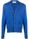 ORB Logo V-Neck Cardigan Blue - VIVIENNE WESTWOOD - BALAAN 1