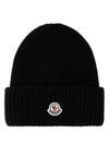 Logo Patch Cashmere Wool Beanie Black - MONCLER - BALAAN 2