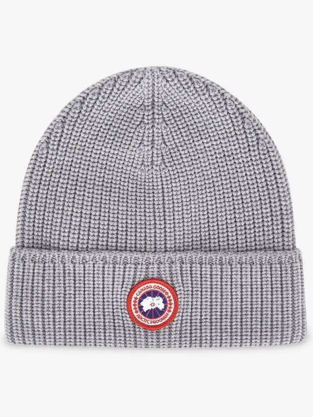 Logo Arctic Disc Rib Beanie Heather Grey - CANADA GOOSE - BALAAN 3