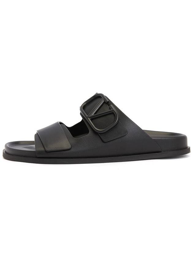 V Logo Signature Leather Slippers Black - VALENTINO - BALAAN 5