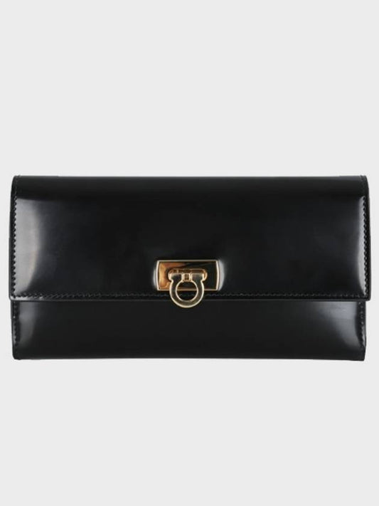 Gancini Flip Lock Leather Long Wallet Black - SALVATORE FERRAGAMO - BALAAN 2