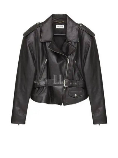 Crop Lambskin Biker Jacket Black - SAINT LAURENT - BALAAN 2