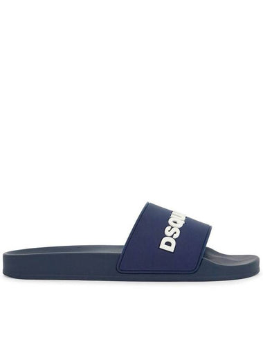 navy blue polyurethane slippers with minimalist design and leather sole - DSQUARED2 - BALAAN 1