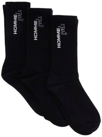 black medium cotton socks pack of 3 with embroidered logo - HOMMEGIRLS - BALAAN 1