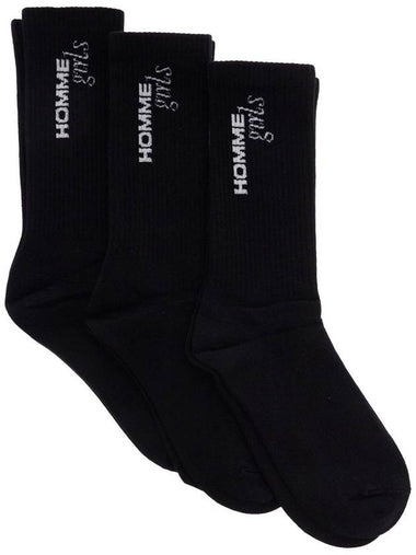 black medium cotton socks pack of 3 with embroidered logo - HOMMEGIRLS - BALAAN 1