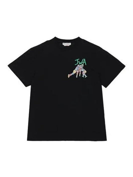 Rugby Team Embroidered Short Sleeve T Shirt Black Tee - JW ANDERSON - BALAAN 1