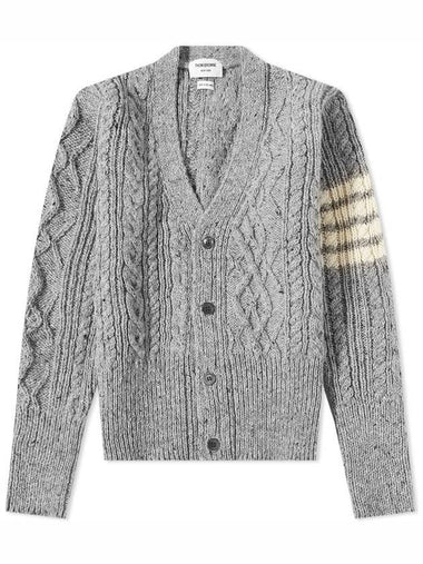 Aran Cable Diagonal Cardigan Grey - THOM BROWNE - BALAAN 1