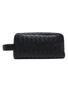 Men's Intrecciato Travel Pouch Bag Black - BOTTEGA VENETA - BALAAN.