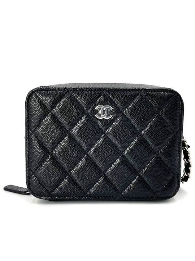 Vanity With Chain Graind Calfskin Mini Bag Silver Black - CHANEL - BALAAN.