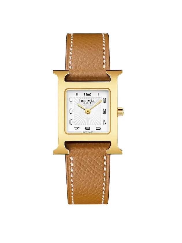 Heure H Watch Small Gold Epsom Strap & Yellow Gold Steel - HERMES - BALAAN 1