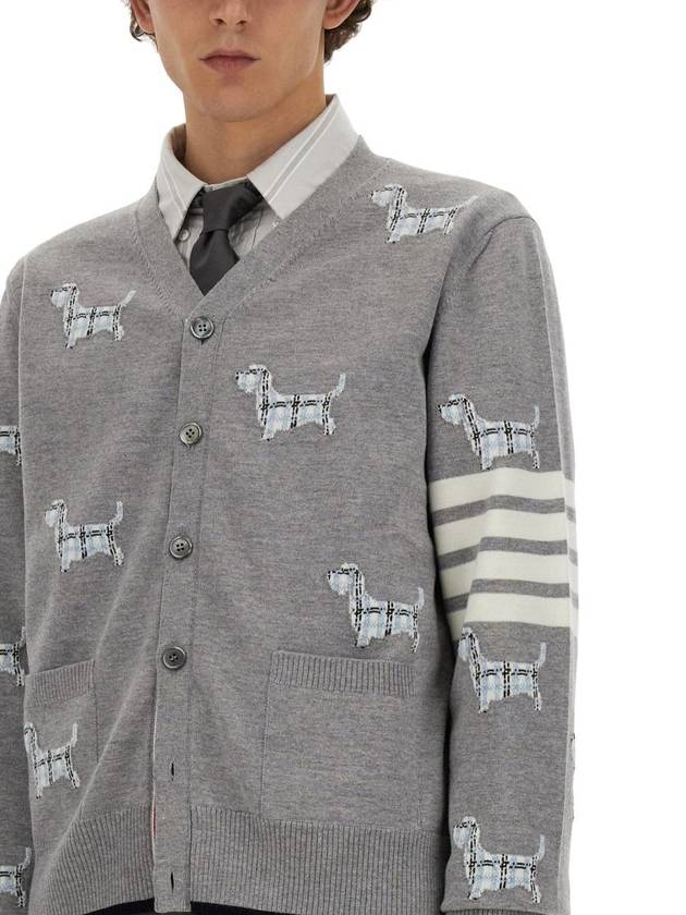 Hector Motif 4 Bar Cardigan Grey - THOM BROWNE - BALAAN 5