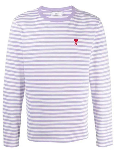 Small Heart Logo Stripe Long Sleeve T-shirt Lilac - AMI - BALAAN 2