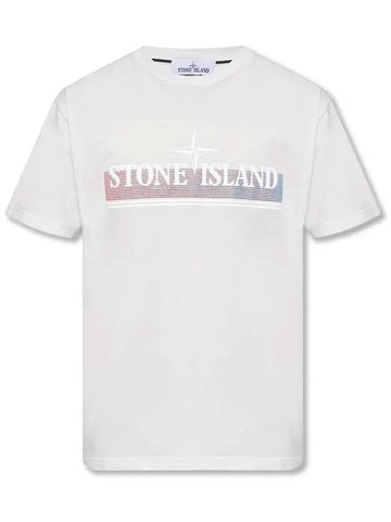 Tricromia One Print Garment Dyed Cotton Jersey Short Sleeve T-Shirt Light Grey - STONE ISLAND - BALAAN 1