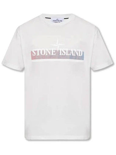 Tricromia One Print Garment Dyed Cotton Jersey Short Sleeve T-Shirt Light Grey - STONE ISLAND - BALAAN 1