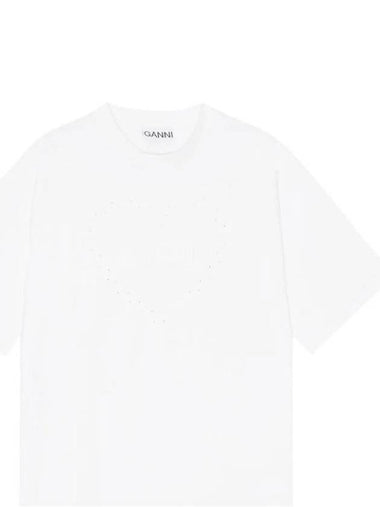 Heavy Cotton Drop Shoulder Heart Short Sleeve T-Shirt White - GANNI - BALAAN 1