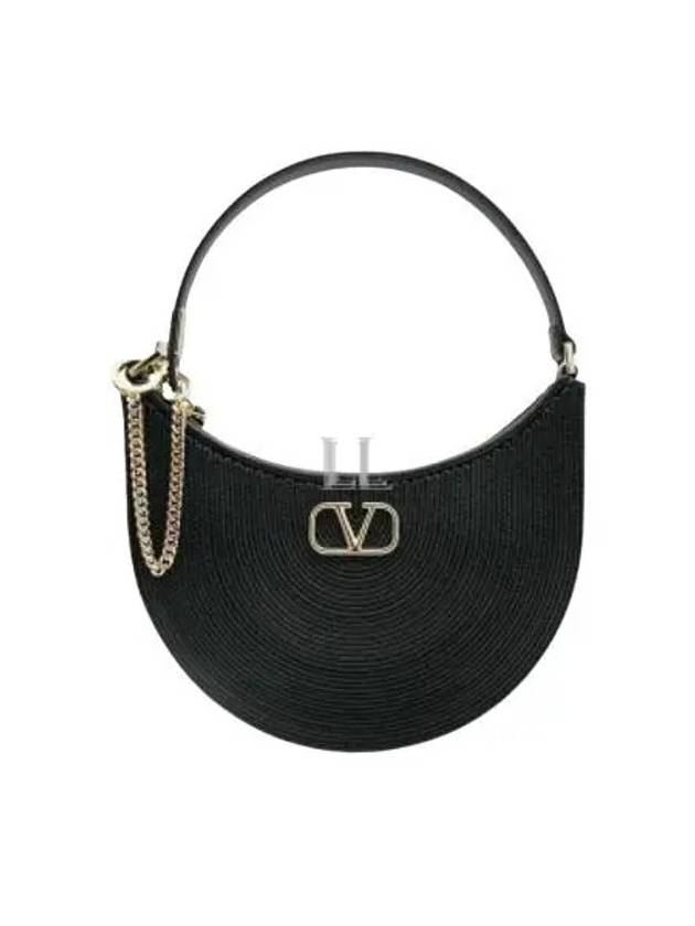 Women's V Logo Signature Lambskin Mini Hobo Shoulder Bag Black - VALENTINO - BALAAN 2