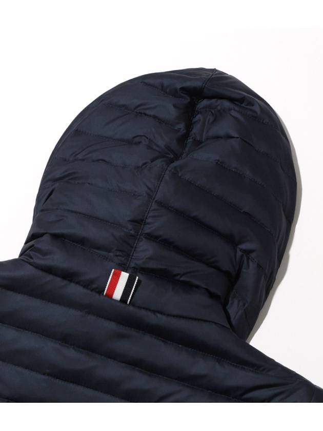 Matte Nylon 4-Bar Stripe Downfill Quilted Hoodie Padding Navy - THOM BROWNE - BALAAN 6