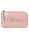 Embroidered Logo Shiny Calf Skin Zipper Card Wallet Pink - CHLOE - BALAAN 2