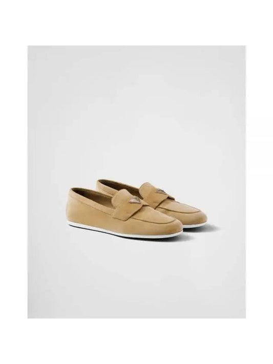 Triangle Logo Suede Loafers Cream - PRADA - BALAAN 2