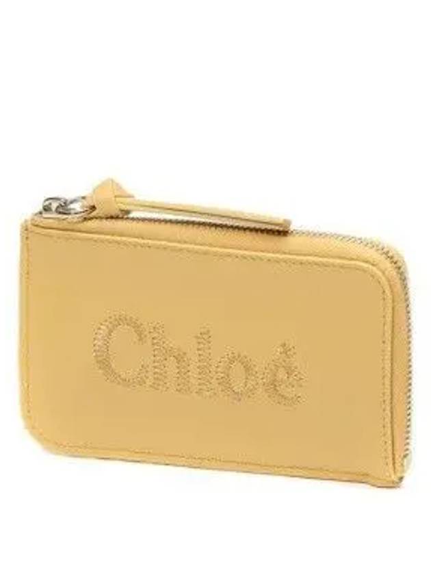 Embroidered Logo Shiny Calf Skin Zipper Card Wallet Yellow - CHLOE - BALAAN 2