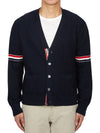 RWB V-neck Striped Virgin Wool Cardigan Navy - THOM BROWNE - BALAAN 2