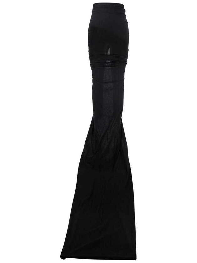 'Edfu' Black Long Skirt With Drapes And Front Slit In Tech Fabric Woman - RICK OWENS - BALAAN 2