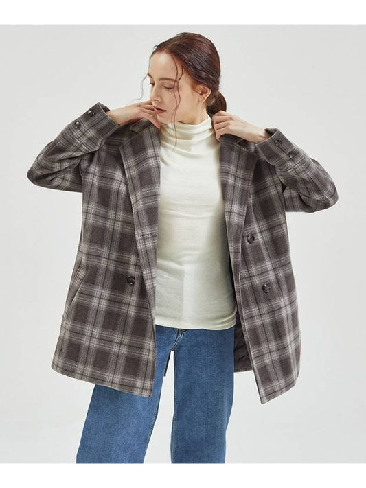 Wool Check Double Coat Beige - MANAVIS7 - BALAAN 2