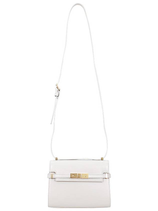 Manhattan Mini Embossed Gold-Tone Logo Leather Cross Bag Blanc Vintage - SAINT LAURENT - BALAAN 4