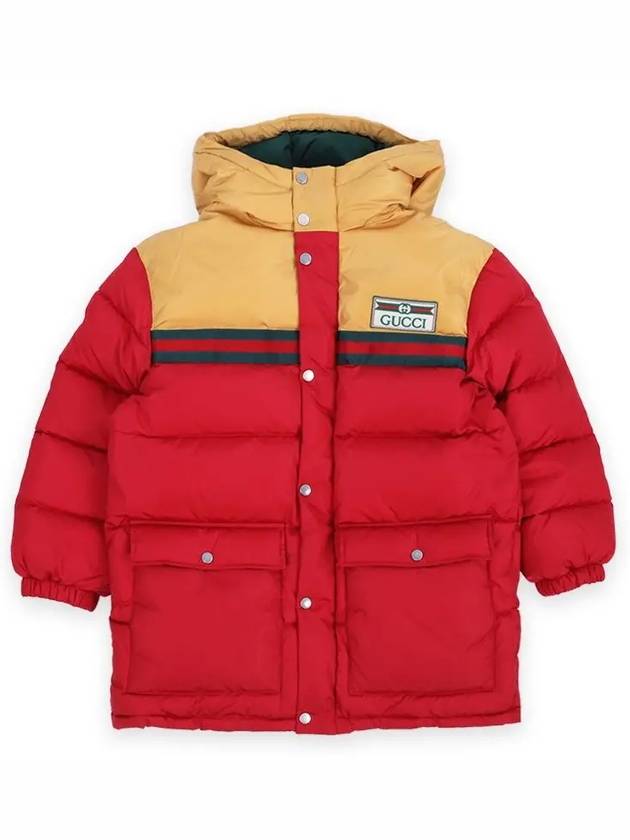 Kids Hooded Logo Nylon Long Padding Jacket Red - GUCCI - BALAAN 3