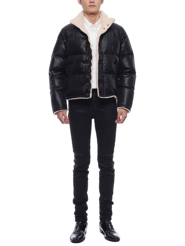 Shearling Lining Nylon Down Puffer Jacket Black - SAINT LAURENT - BALAAN 4