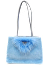 Women's Fur Metal Logo Mustang Tote Bag Sky Blue 1BG121 2EC6 F0637 - PRADA - BALAAN 1