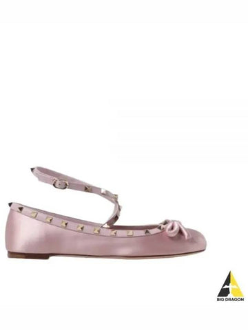 24 4W0S0HB6 SWH 6E0 4W2S0HB6 Rockstud Satin Ballerina Shoes - VALENTINO - BALAAN 1