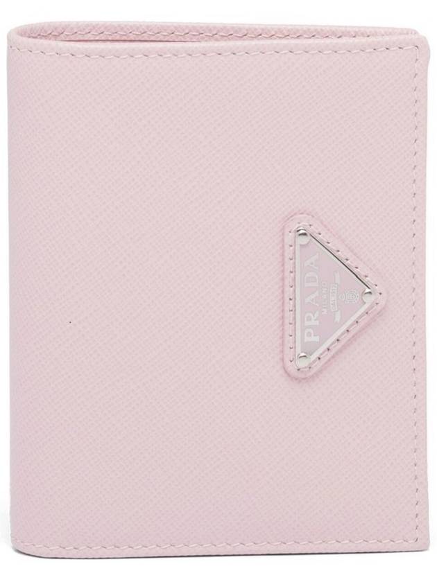 Gold Triangle Logo Saffiano Half Wallet Alabaster Pink - PRADA - BALAAN 2