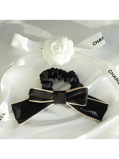 Chanel Logo Ribbon Bow Silk Scrunchie Black - CHANEL - BALAAN 2