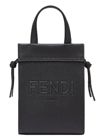 Mini Logo Leather Tote Bag Black - FENDI - BALAAN 1