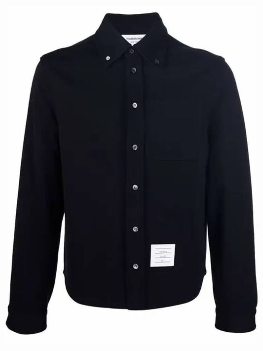 Men's Button Down Wool Milano Long Sleeve Shirt Navy - THOM BROWNE - BALAAN 2