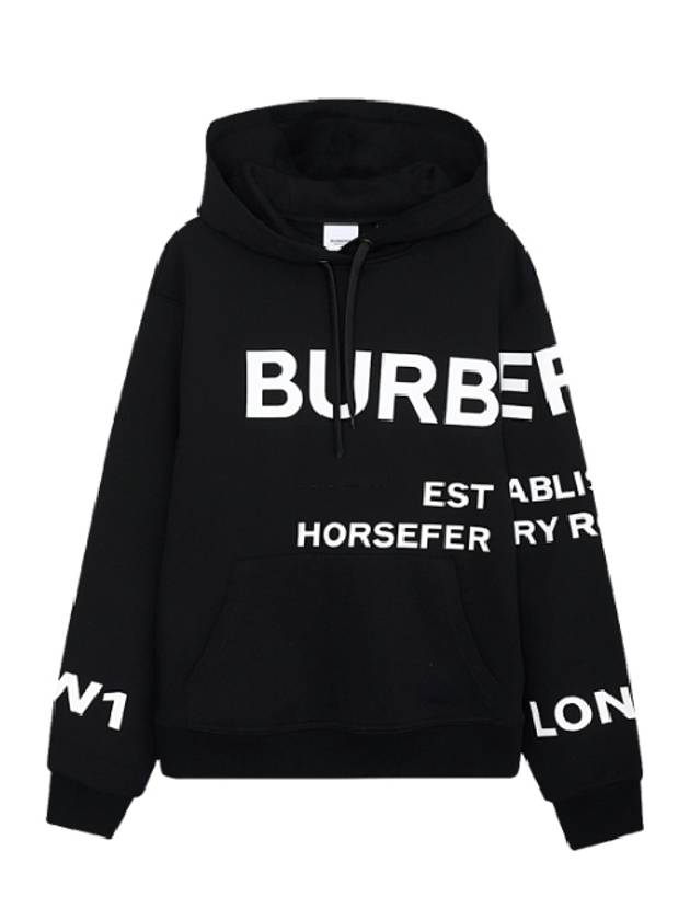 Horseferry Print Cotton Oversized Hoodie Black - BURBERRY - BALAAN.