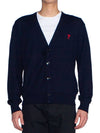 Red Heart Logo Merino Wool Cardigan Navy - AMI - BALAAN 2