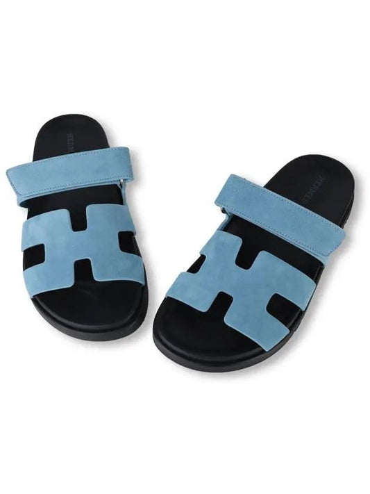 Chypre Suede Goatskin Sandals Blue Mineral - HERMES - BALAAN 2