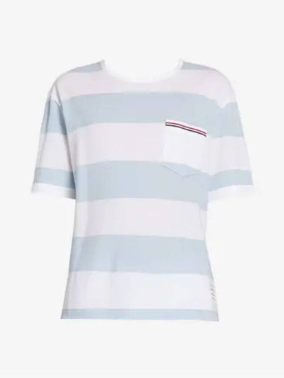 Men's Rugby Striped Pick Pocket Short Sleeve T-Shirt Light Blue White - THOM BROWNE - BALAAN 2